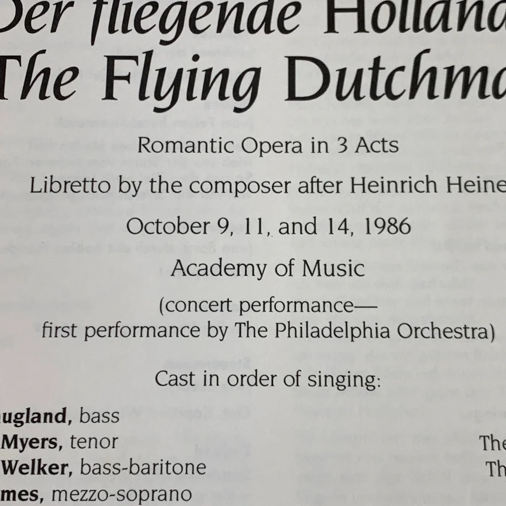 Philadelphia Orchestra‎ Wagner's Der fliegende Holländer Program 1986